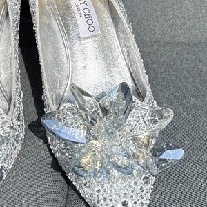 Jimmy Choo Silver Heels with Crystal Accents